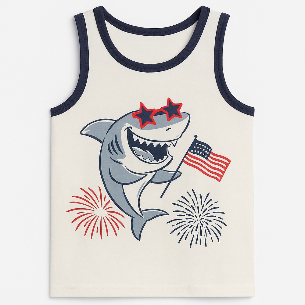 Tommy Bahama Blue and White Shark Graphic Tank Top